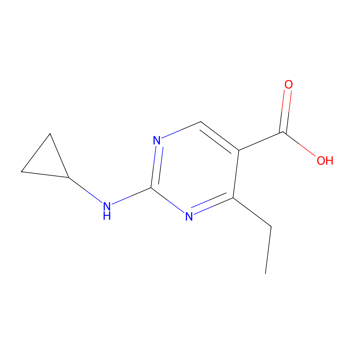 2-(Cyclopropylamino)-4-ethylpyrimidine-5-carboxylic acid molecular structure, CAS 1341048-07-4
