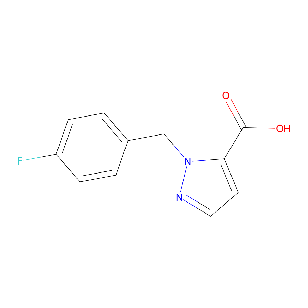 1-[(4-fluorophenyl)methyl]-1H-pyrazole-5-carboxylic acid molecular structure, CAS 1341050-74-5