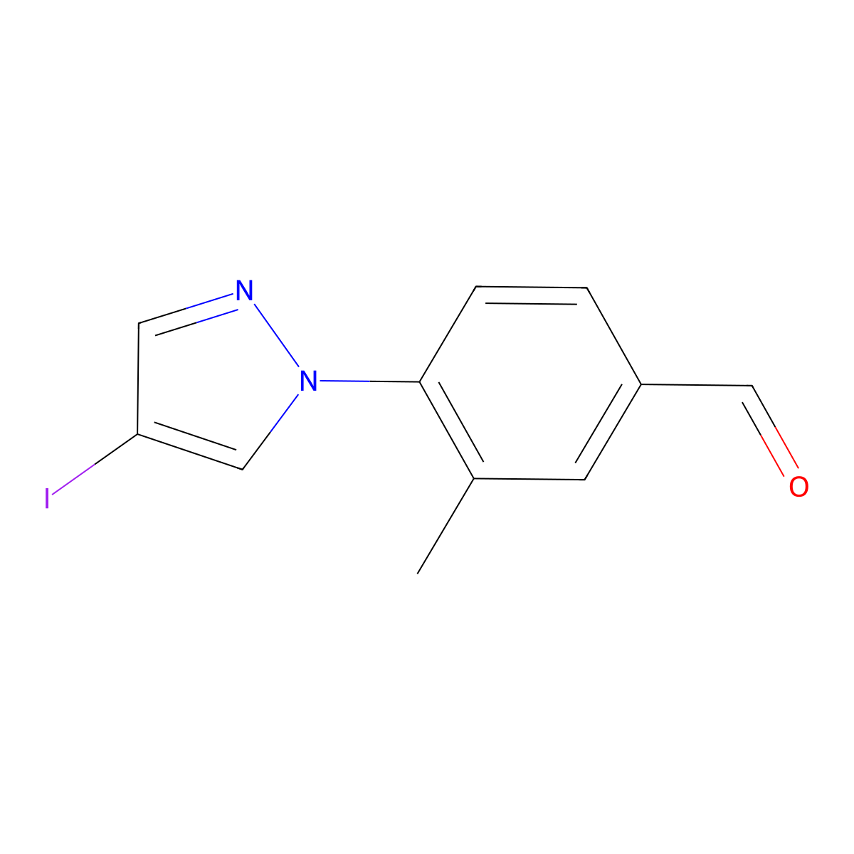 4-(4-Iodo-1H-pyrazol-1-yl)-3-methylbenzaldehyde molecular structure, CAS 1341050-98-3