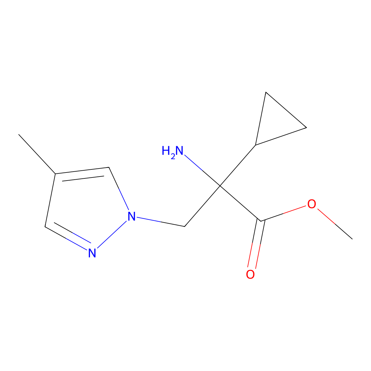 Methyl 2-amino-2-cyclopropyl-3-(4-methyl-1h-pyrazol-1-yl)propanoate molecular structure, CAS 1341053-57-3