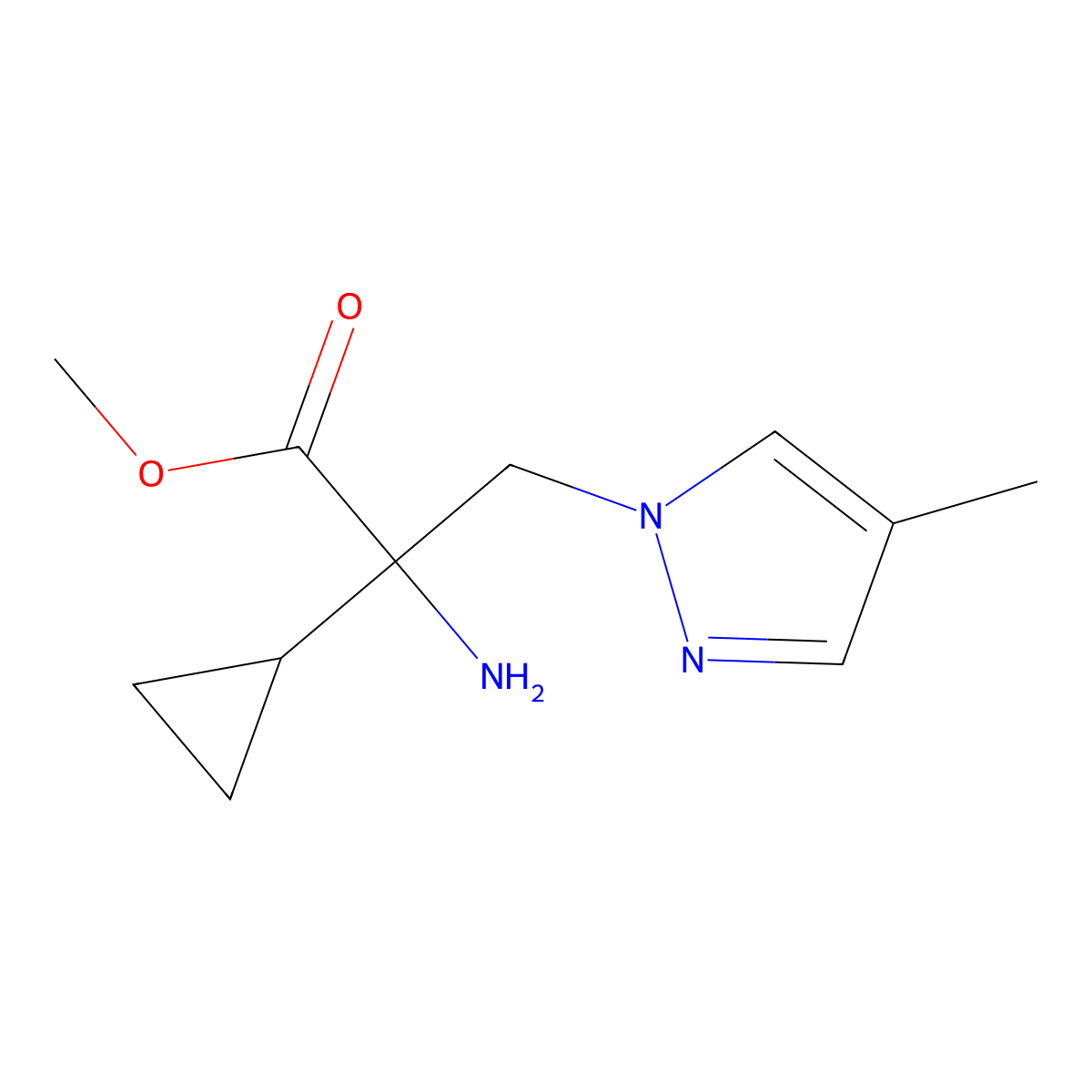 Methyl 2-amino-2-cyclopropyl-3-(4-methyl-1h-pyrazol-1-yl)propanoate molecular structure, CAS 1341053-57-3