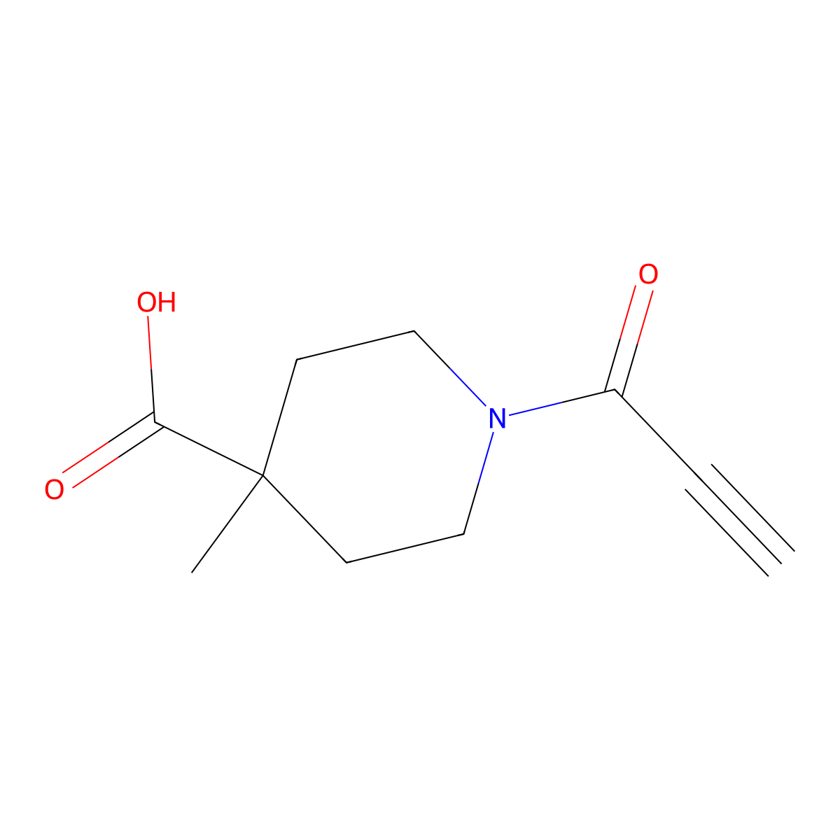 4-Methyl-1-(prop-2-ynoyl)piperidine-4-carboxylic acid molecular structure, CAS 1341054-38-3
