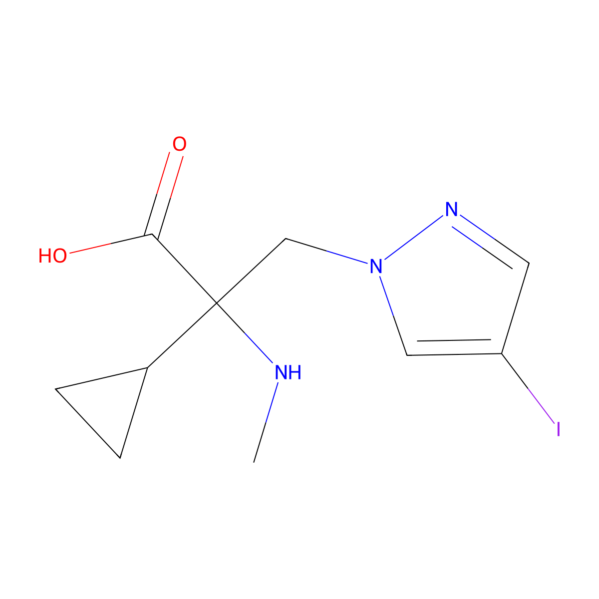 2-Cyclopropyl-3-(4-iodo-1h-pyrazol-1-yl)-2-(methylamino)propanoic acid molecular structure, CAS 1341059-85-5