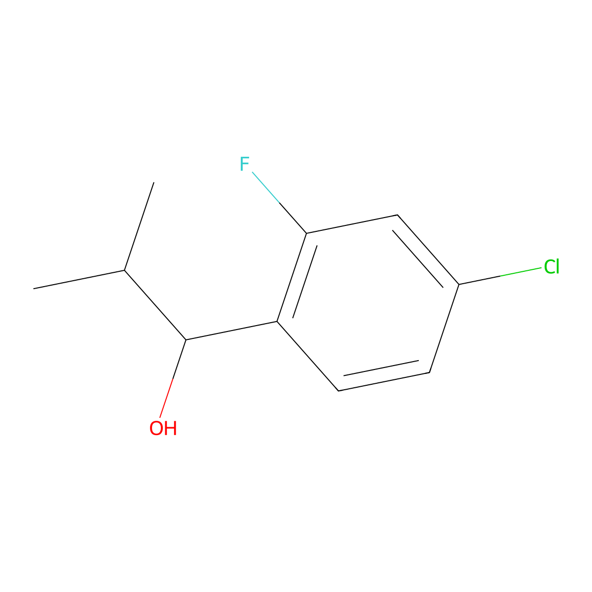 1-(4-Chloro-2-fluorophenyl)-2-methylpropan-1-ol molecular structure, CAS 1341065-22-2