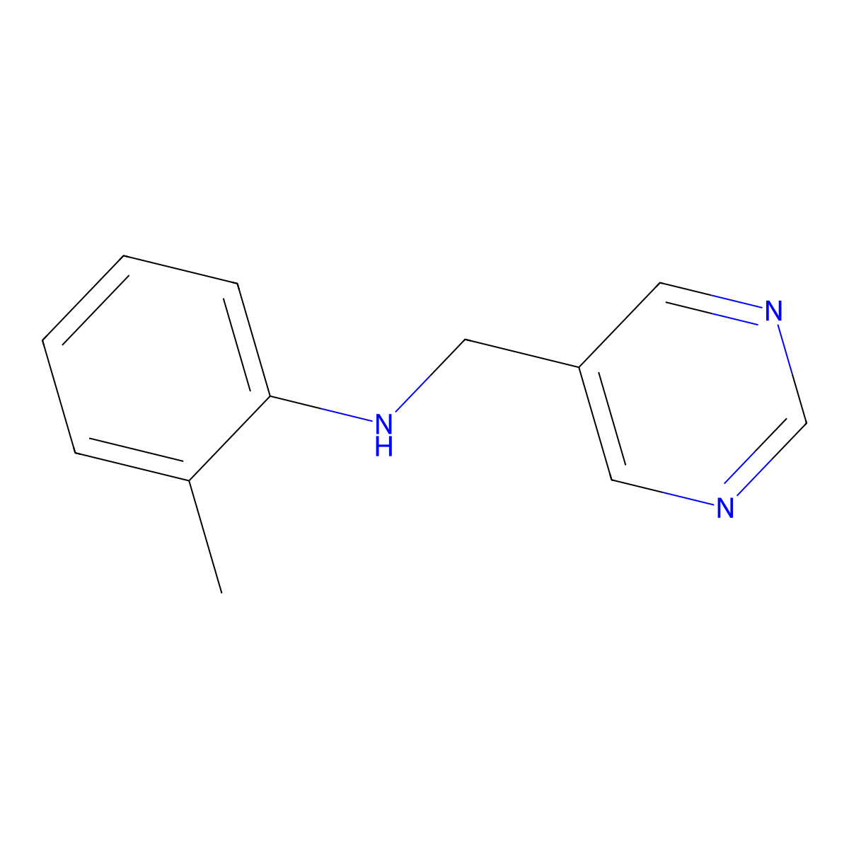 2-methyl-N-(pyrimidin-5-ylmethyl)aniline molecular structure, CAS 1341071-46-2