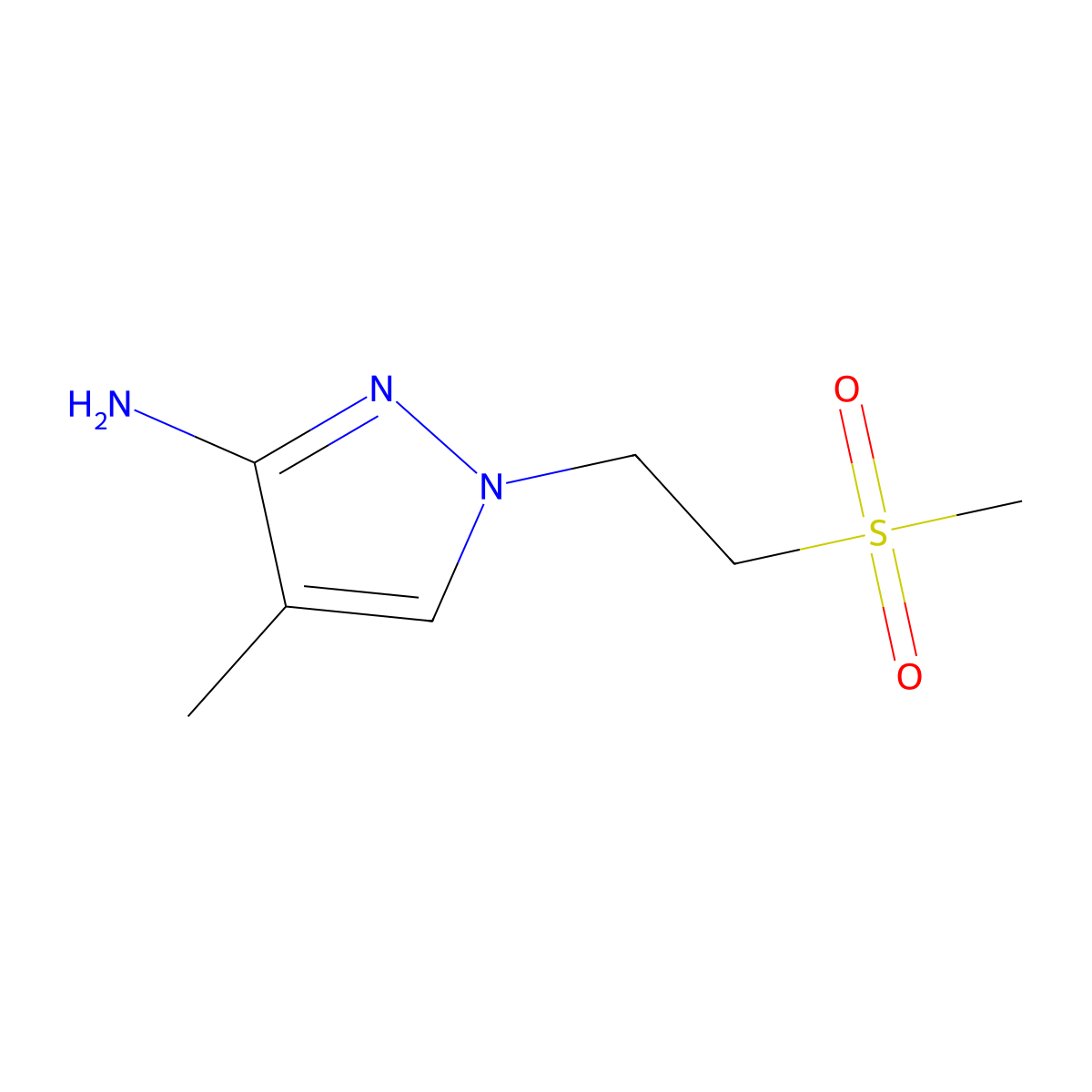 1-(2-methanesulfonylethyl)-4-methyl-1H-pyrazol-3-amine molecular structure, CAS 1341072-44-3