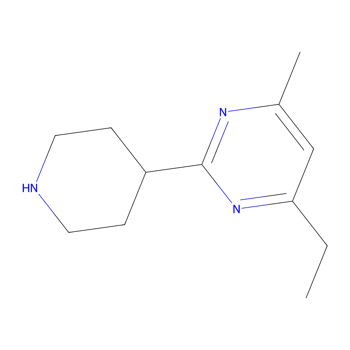 4-Ethyl-6-methyl-2-(piperidin-4-yl)pyrimidine molecular structure, CAS 1341076-29-6
