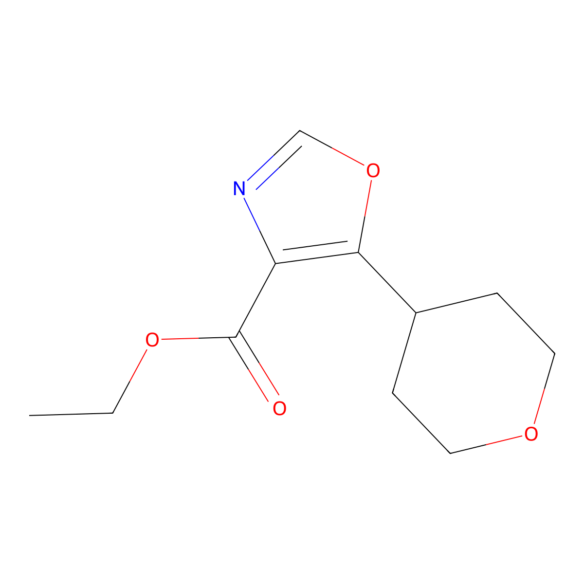 Ethyl 5-(oxan-4-yl)-1,3-oxazole-4-carboxylate molecular structure, CAS 1341092-16-7
