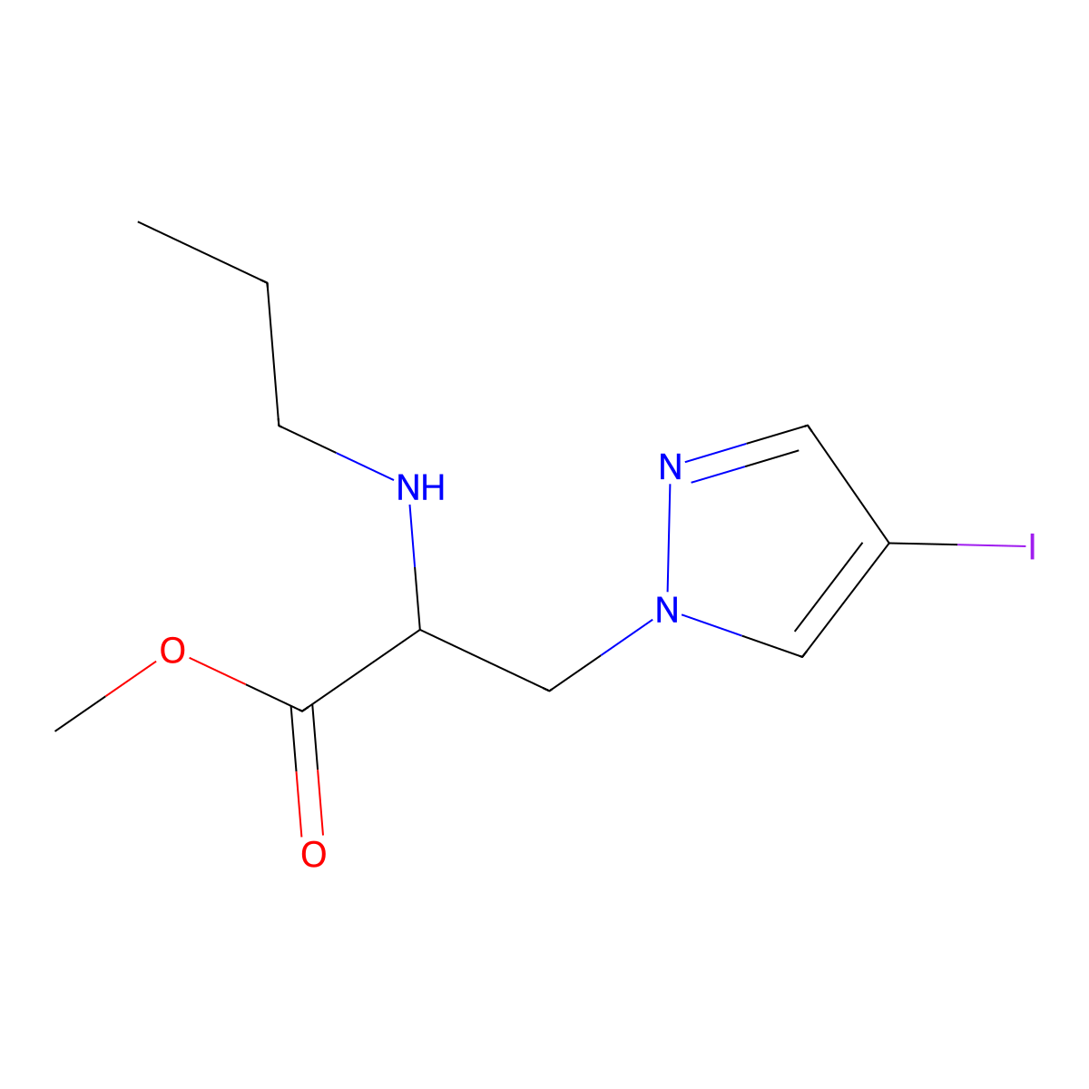 Methyl 3-(4-iodo-1h-pyrazol-1-yl)-2-(propylamino)propanoate molecular structure, CAS 1341096-54-5