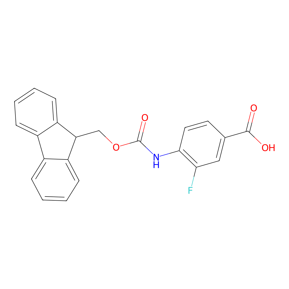 4-((((9H-fluoren-9-yl)methoxy)carbonyl)amino)-3-fluorobenzoic acid molecular structure, CAS 1341107-91-2