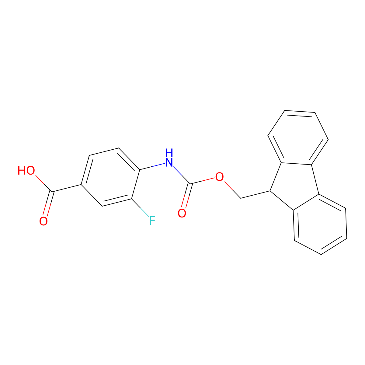 4-((((9H-fluoren-9-yl)methoxy)carbonyl)amino)-3-fluorobenzoic acid molecular structure, CAS 1341107-91-2