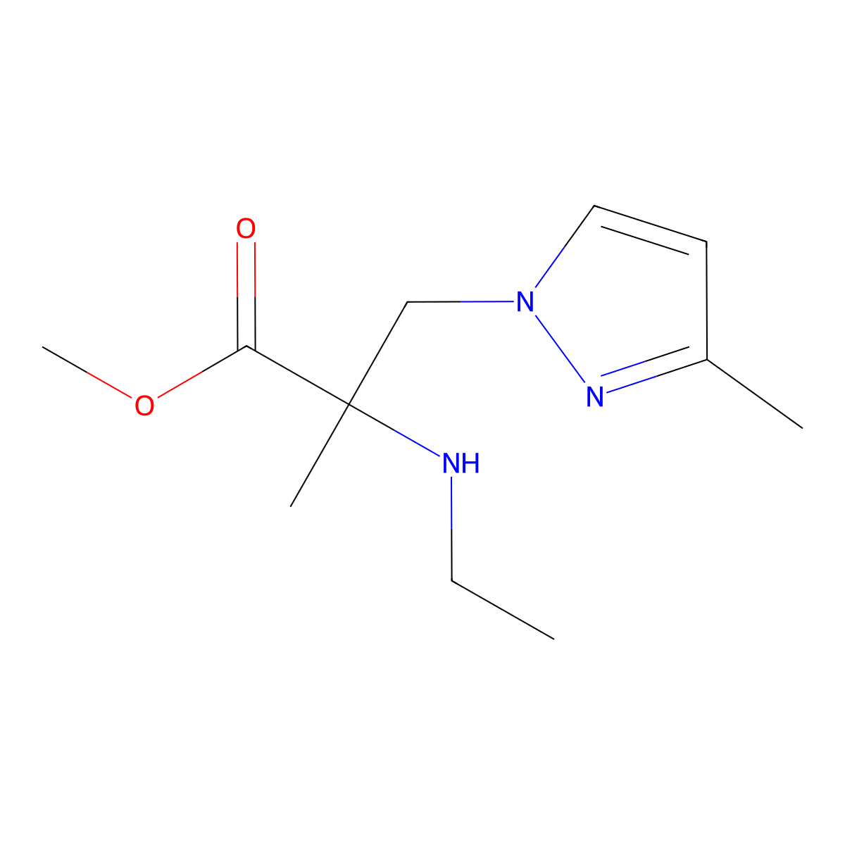 Methyl 2-(ethylamino)-2-methyl-3-(3-methyl-1h-pyrazol-1-yl)propanoate molecular structure, CAS 1341112-22-8