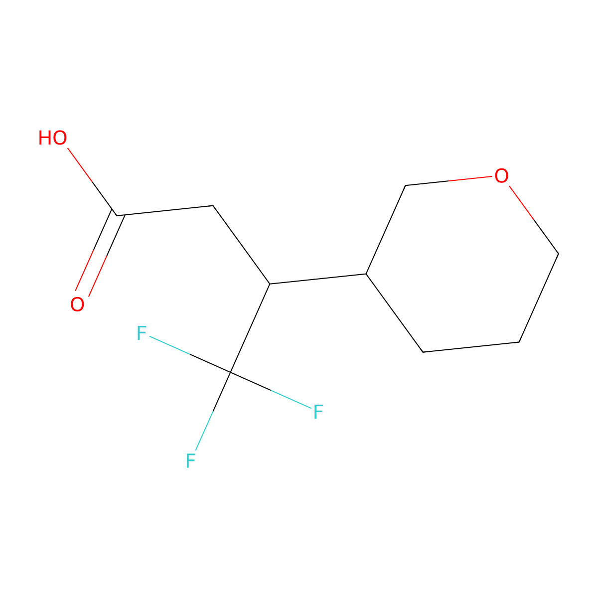 4,4,4-Trifluoro-3-(oxan-3-yl)butanoic acid molecular structure, CAS 1341160-91-5
