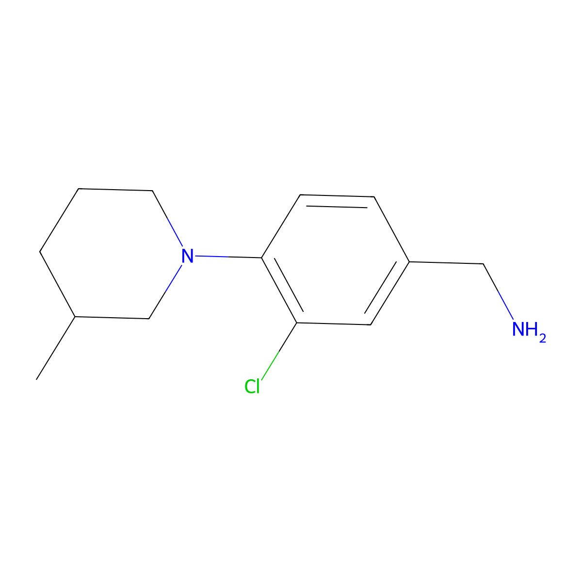 [3-Chloro-4-(3-methylpiperidin-1-yl)phenyl]methanamine molecular structure, CAS 1341165-91-0
