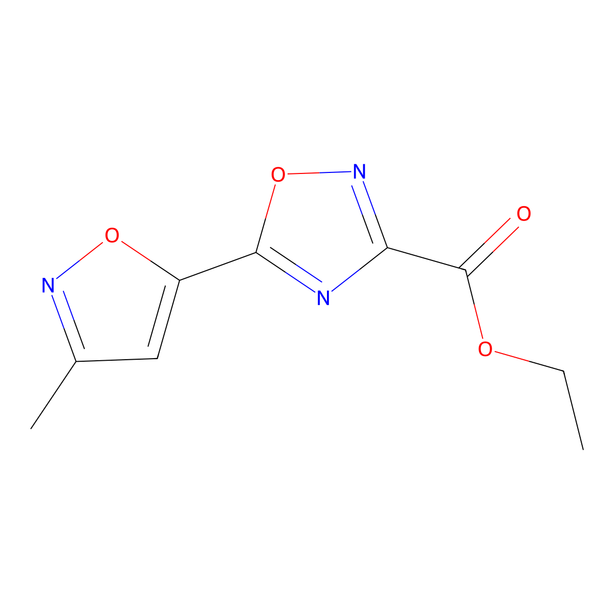 Ethyl 5-(3-methylisoxazol-5-yl)-1,2,4-oxadiazole-3-carboxylate molecular structure, CAS 1341168-43-1