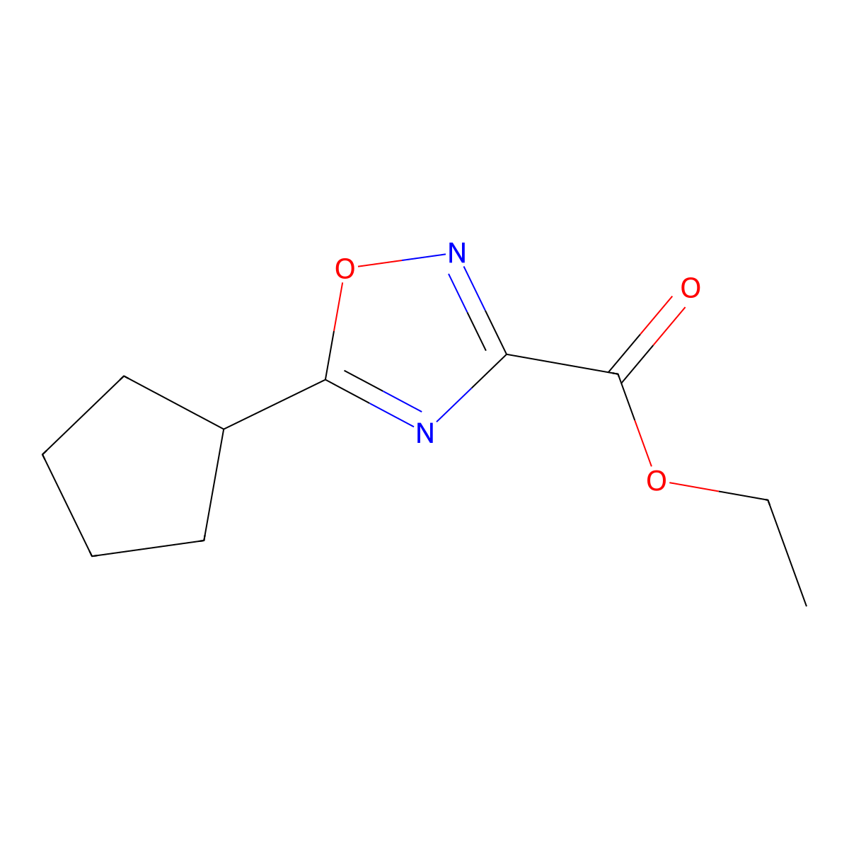 Ethyl 5-cyclopentyl-1,2,4-oxadiazole-3-carboxylate molecular structure, CAS 1341175-01-6