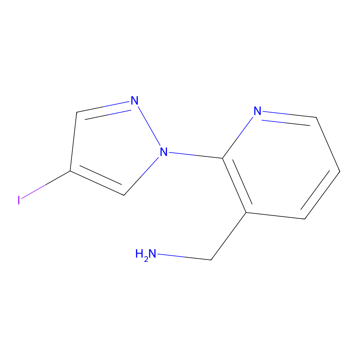 (2-(4-Iodo-1H-pyrazol-1-yl)pyridin-3-yl)methanamine molecular structure, CAS 1341185-75-8