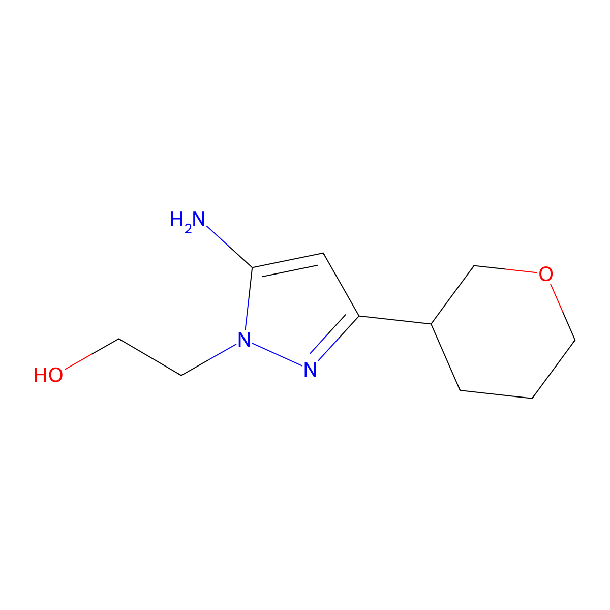 2-(5-Amino-3-(tetrahydro-2h-pyran-3-yl)-1h-pyrazol-1-yl)ethan-1-ol molecular structure, CAS 1341186-15-9