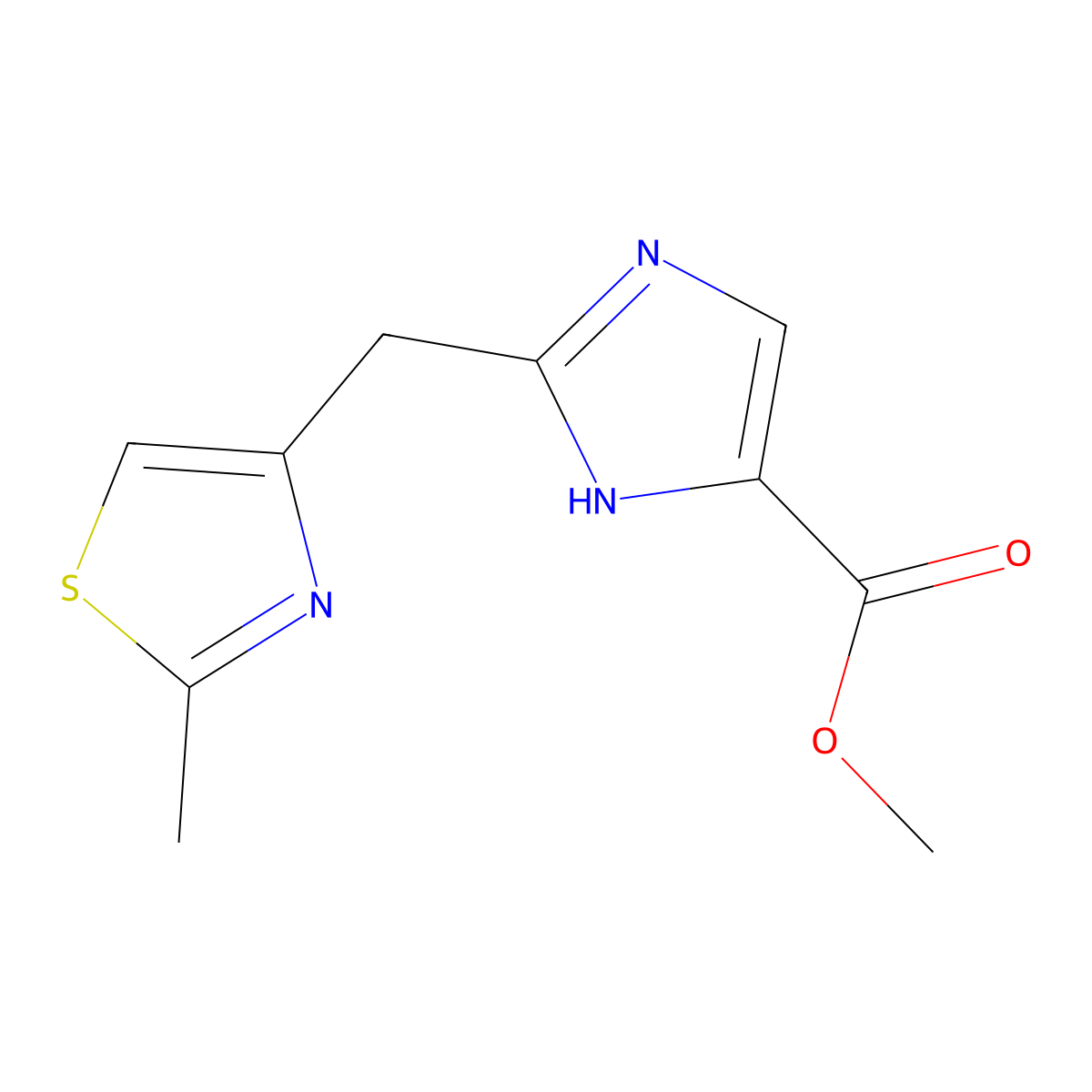 methyl 2-[(2-methyl-1,3-thiazol-4-yl)methyl]-1H-imidazole-4-carboxylate molecular structure, CAS 1341188-09-7
