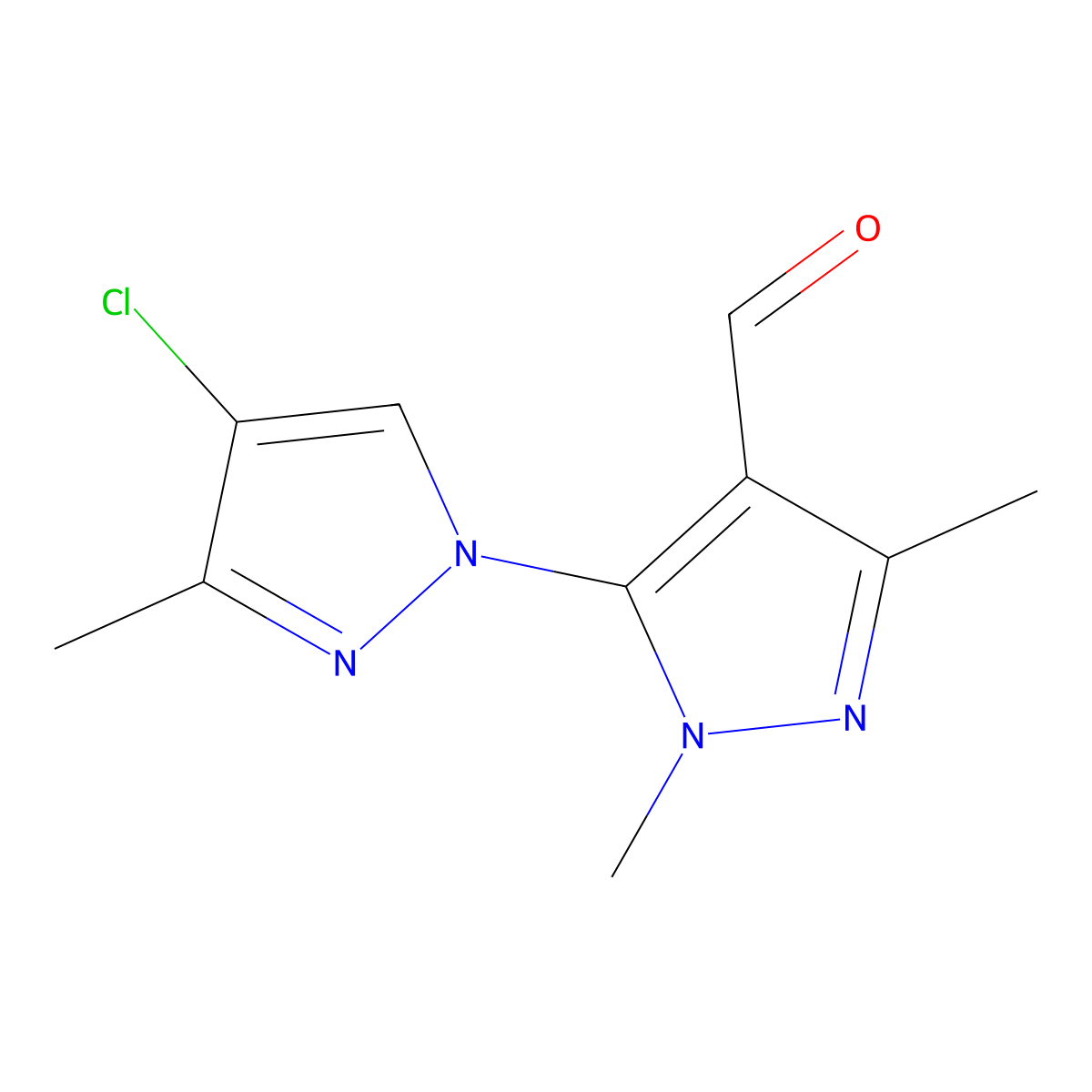 5-(4-chloro-3-methyl-1H-pyrazol-1-yl)-1,3-dimethyl-1H-pyrazole-4-carbaldehyde molecular structure, CAS 1341188-40-6