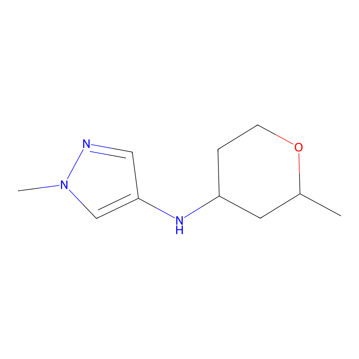 1-Methyl-N-(tetrahydro-2-methyl-2H-pyran-4-yl)-1H-pyrazol-4-amine molecular structure, CAS 1341193-67-6