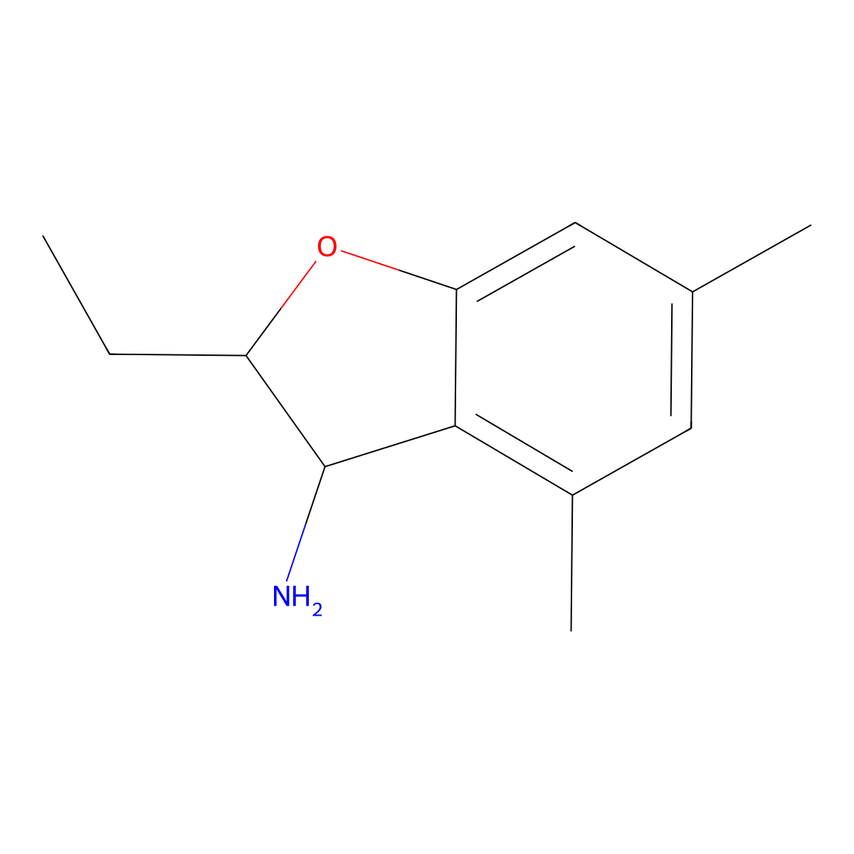 2-Ethyl-4,6-dimethyl-2,3-dihydro-1-benzofuran-3-amine molecular structure, CAS 1341194-27-1