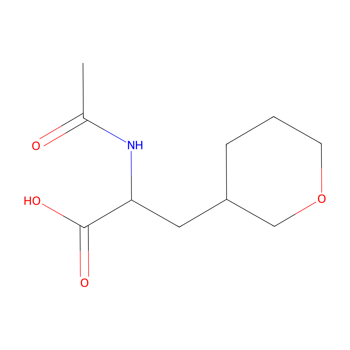 2-Acetamido-3-(oxan-3-yl)propanoic acid molecular structure, CAS 1341199-53-8