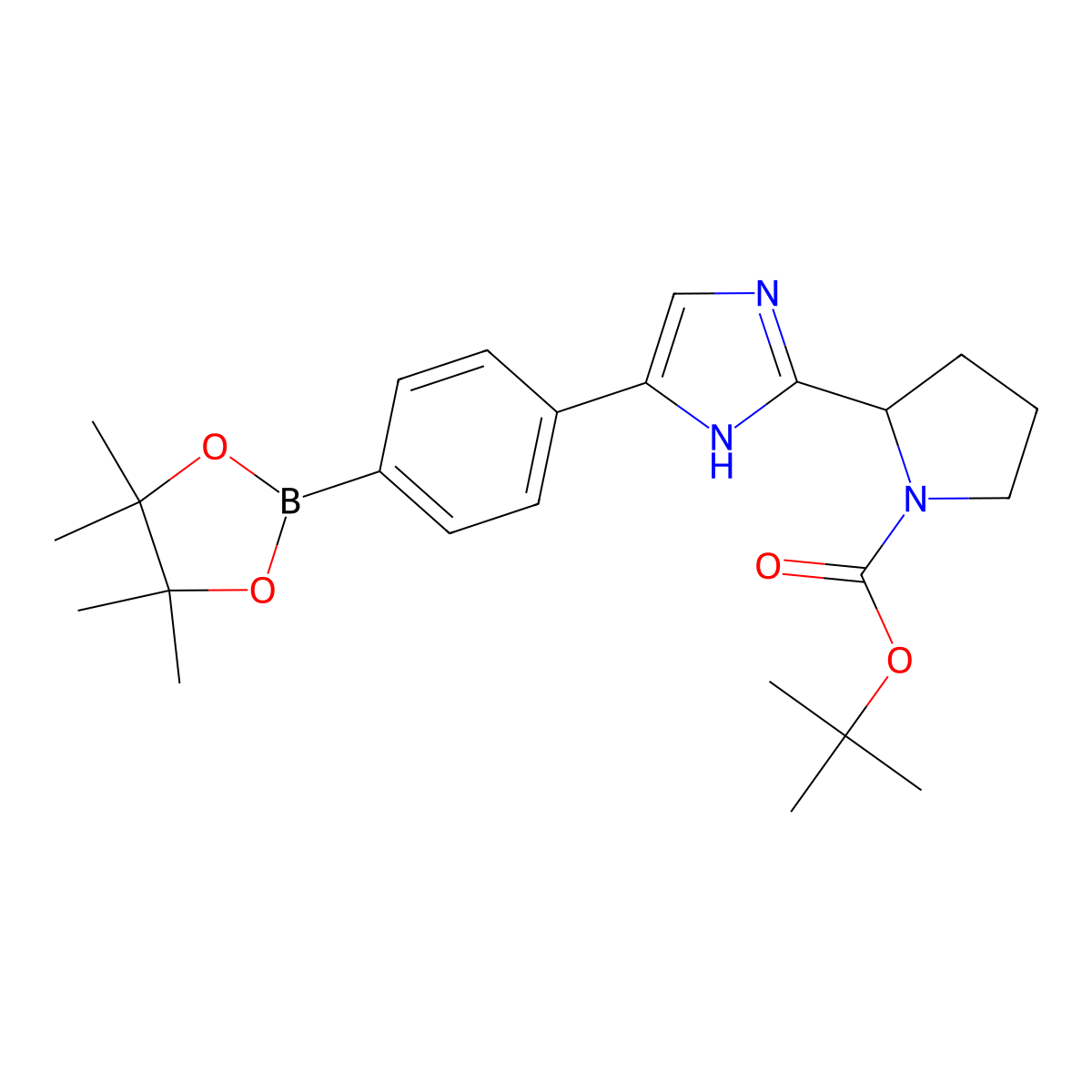 2-{4-[4-(4,4,5,5-Tetramethyl[1,3,2]dioxaborolan-2-yl)phenyl]-1h-imidazol-2-yl}pyrrolidine-1-carboxylic acid tert-butyl ester molecular structure, CAS 1341204-97-4