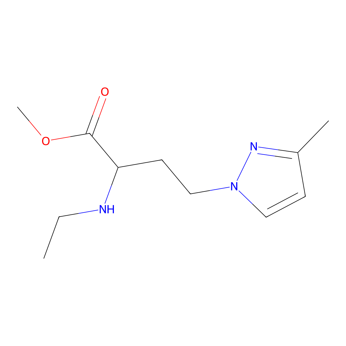 Methyl 2-(ethylamino)-4-(3-methyl-1h-pyrazol-1-yl)butanoate molecular structure, CAS 1341206-47-0