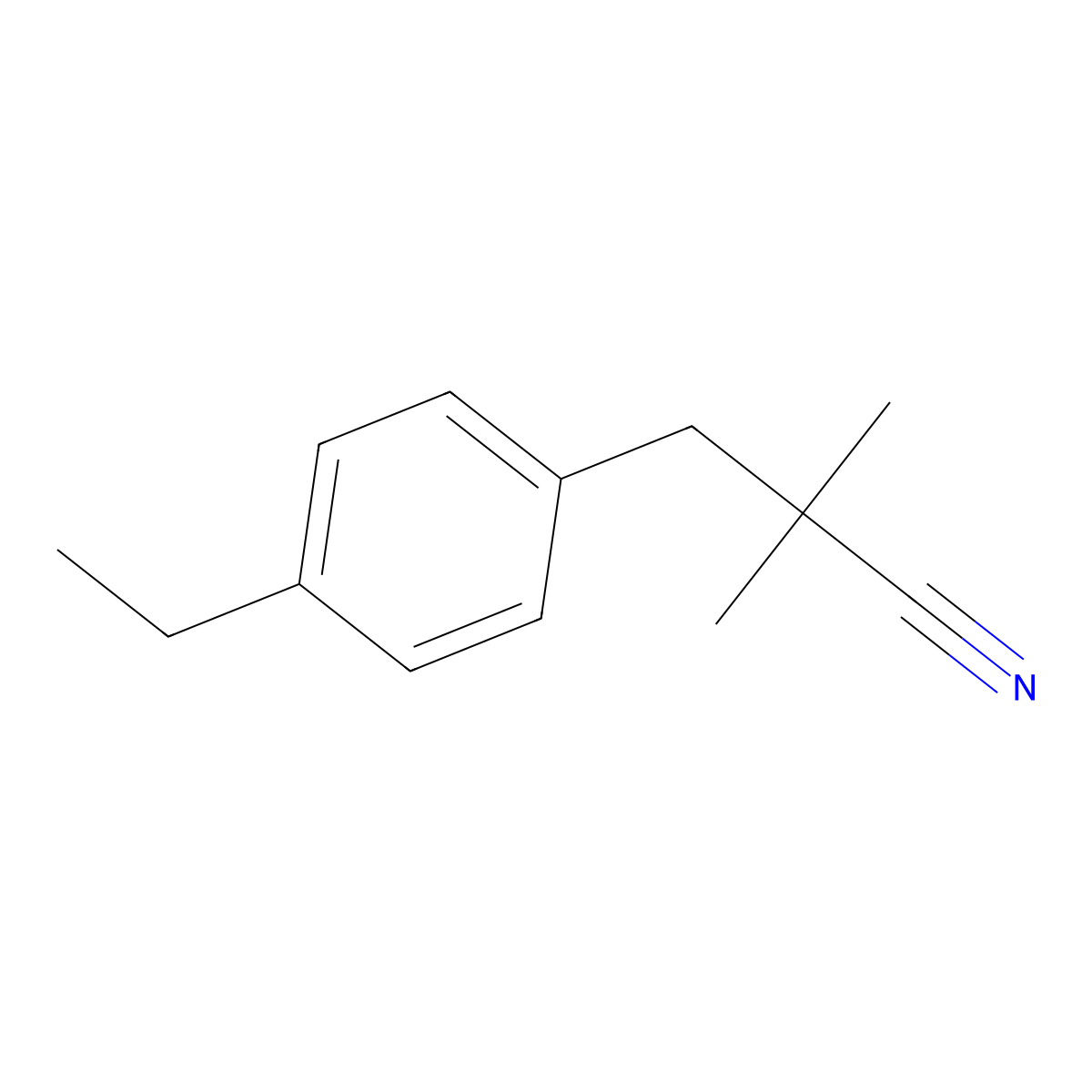 Benzenepropanenitrile, 4-ethyl-alpha,alpha-dimethyl- molecular structure, CAS 134123-93-6