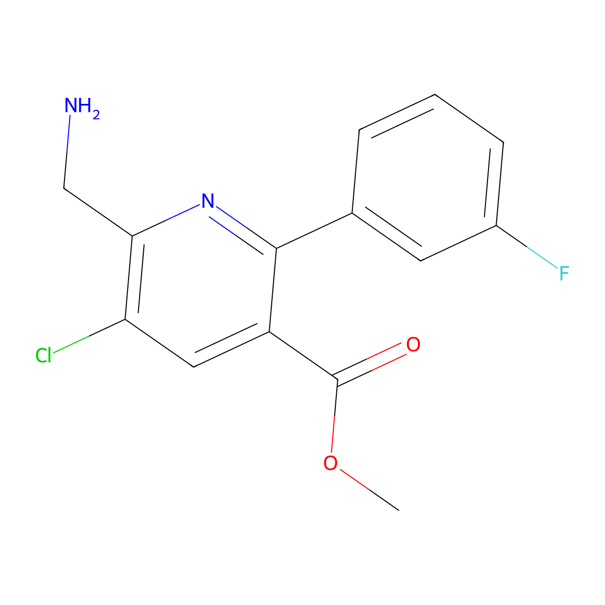 Methyl 6-(aminomethyl)-5-chloro-2-(3-fluorophenyl)nicotinate molecular structure, CAS 1341231-97-7