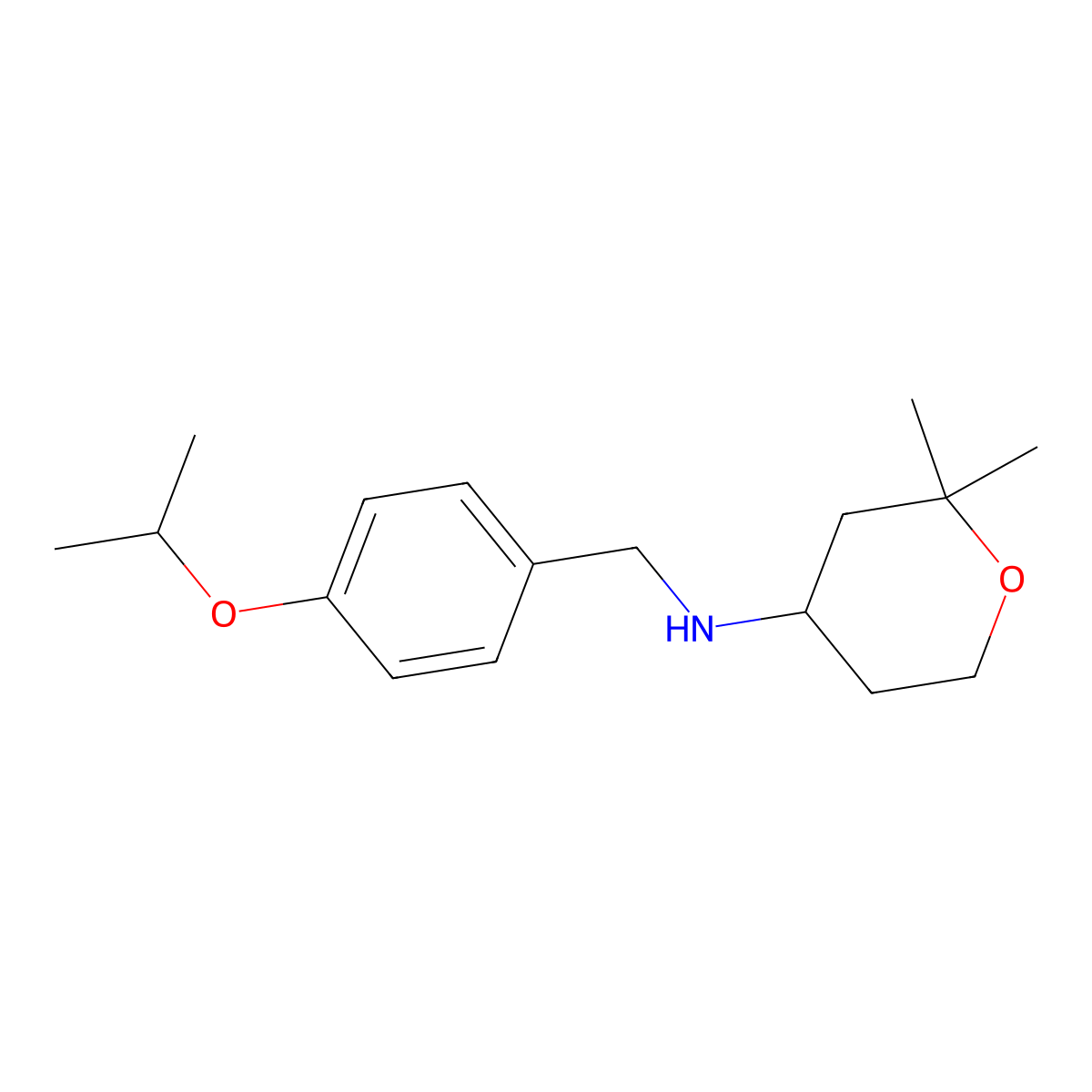 2,2-dimethyl-N-[(4-propan-2-yloxyphenyl)methyl]oxan-4-amine molecular structure, CAS 134126-68-4