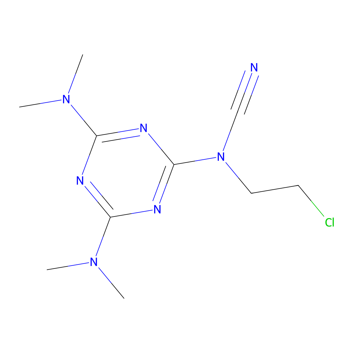 [4,6-Bis(dimethylamino)-1,3,5-triazin-2-yl]-(2-chloroethyl)cyanamide molecular structure, CAS 134127-02-9