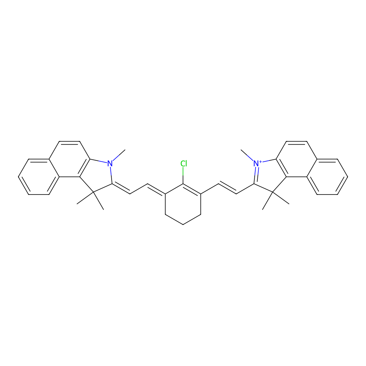 2-[(2E)-2-[2-chloro-3-[(E)-2-(1,1,3-trimethylbenzo[e]indol-3-ium-2-yl)ethenyl]cyclohex-2-en-1-ylidene]ethylidene]-1,1,3-trimethylbenzo[e]indole molecular structure, CAS 134127-47-2