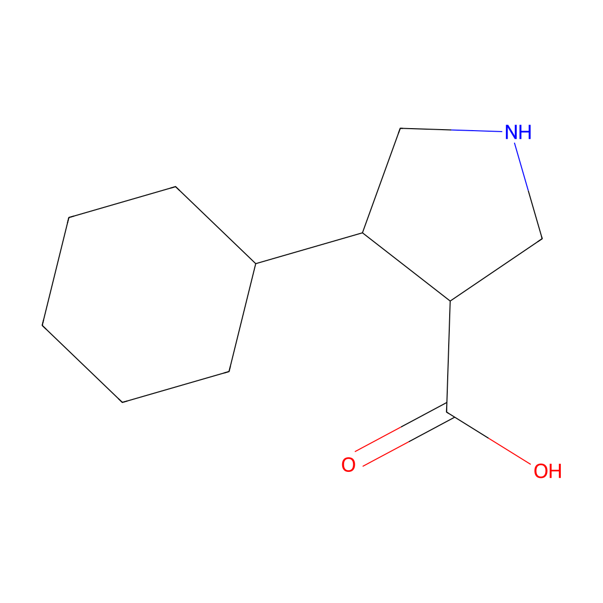4-Cyclohexylpyrrolidine-3-carboxylic acid molecular structure, CAS 1341288-20-7