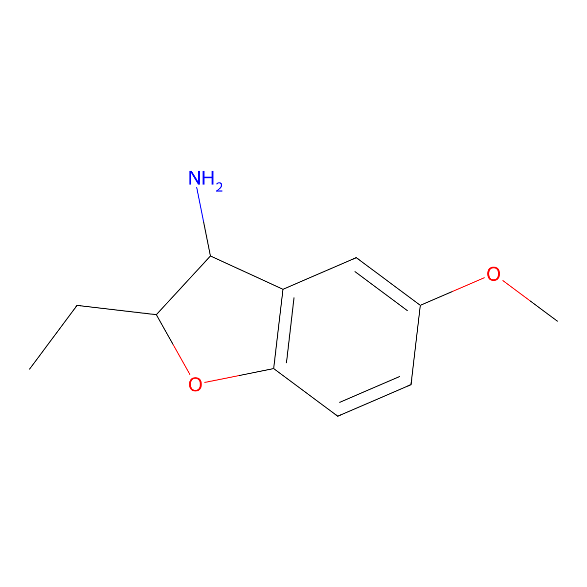 2-Ethyl-5-methoxy-2,3-dihydro-1-benzofuran-3-amine molecular structure, CAS 1341290-84-3