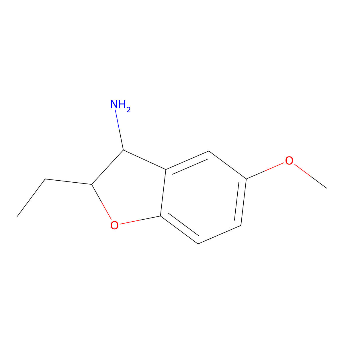 2-Ethyl-5-methoxy-2,3-dihydro-1-benzofuran-3-amine molecular structure, CAS 1341290-84-3