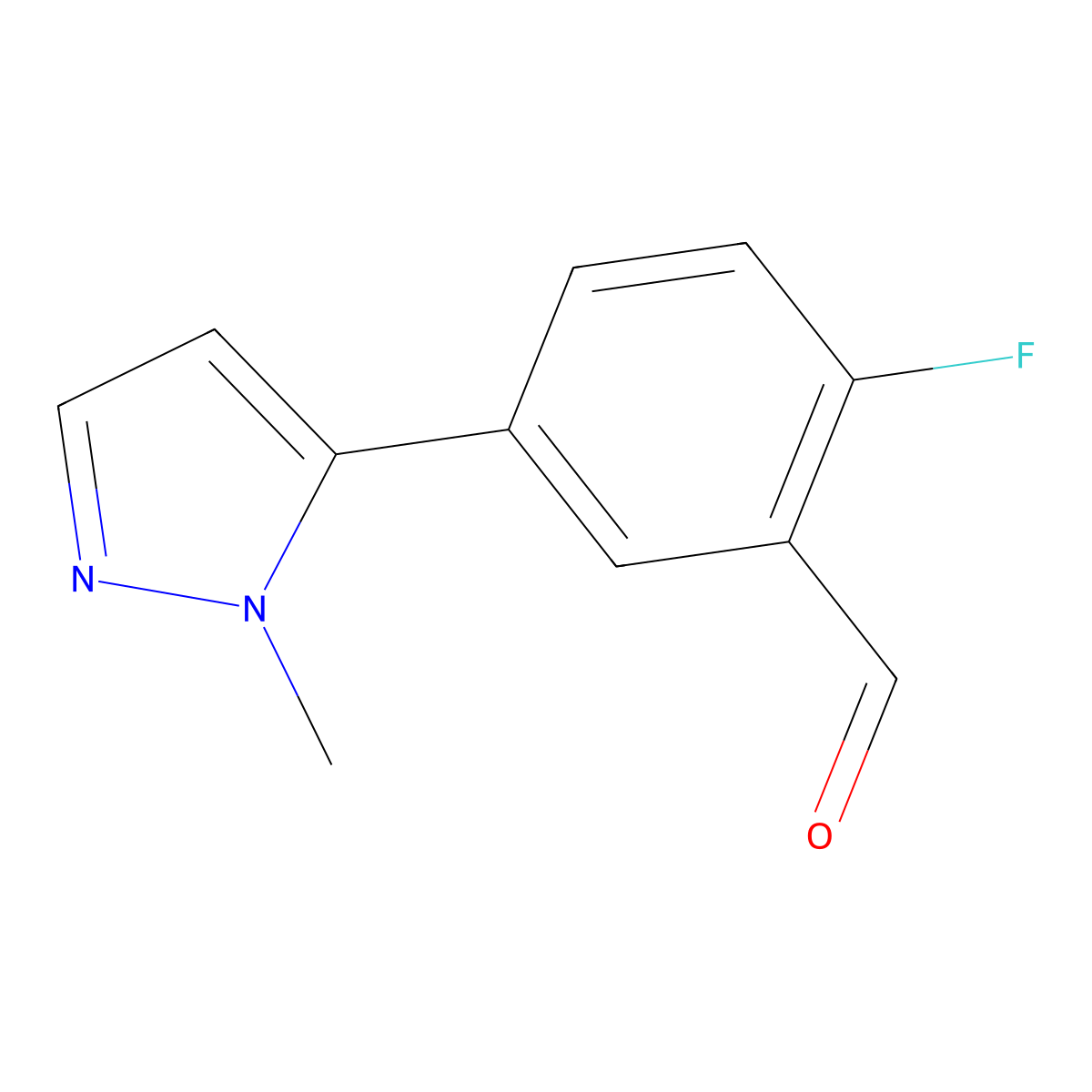 2-fluoro-5-(1-methyl-1H-pyrazol-5-yl)benzaldehyde molecular structure, CAS 1341303-81-8