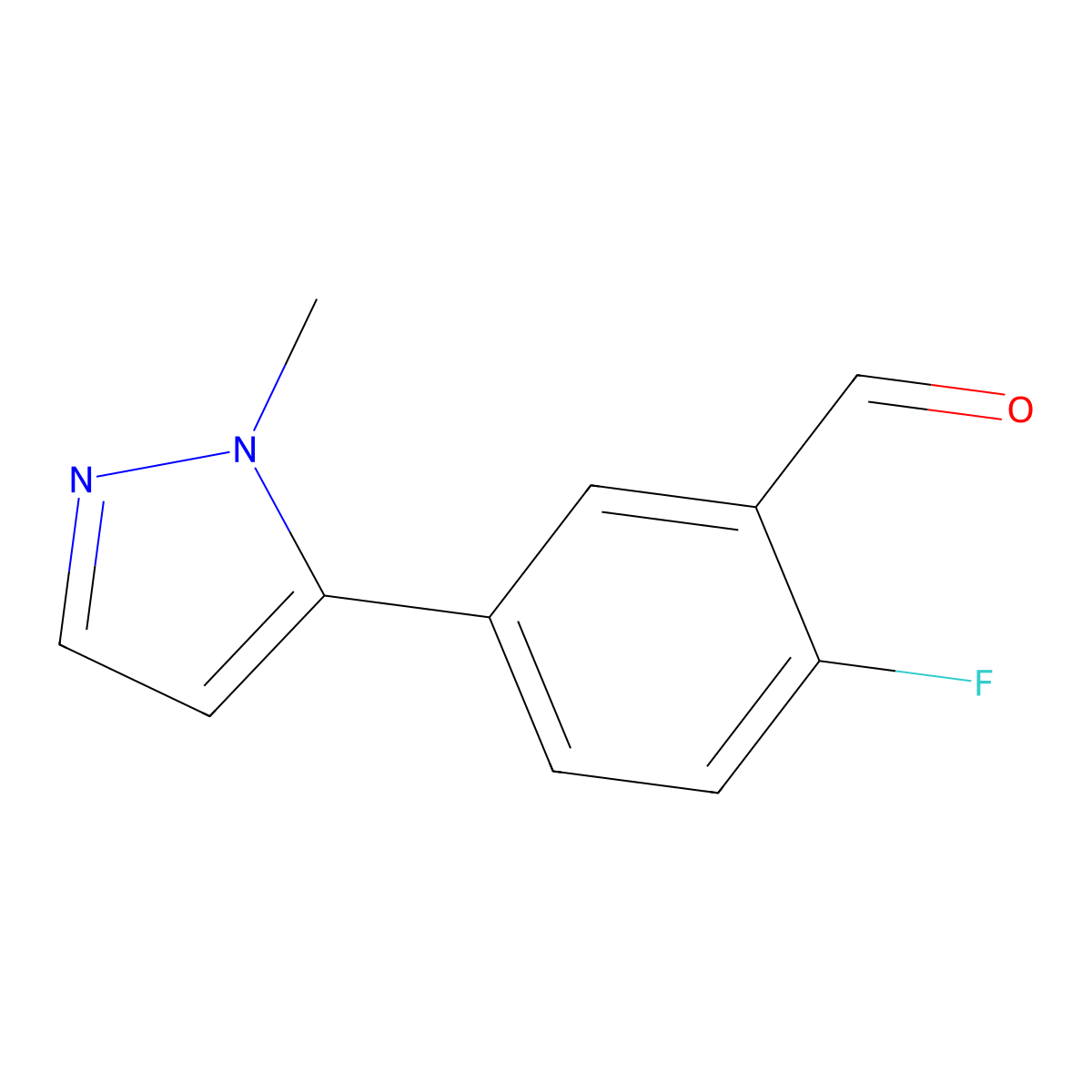 2-fluoro-5-(1-methyl-1H-pyrazol-5-yl)benzaldehyde molecular structure, CAS 1341303-81-8