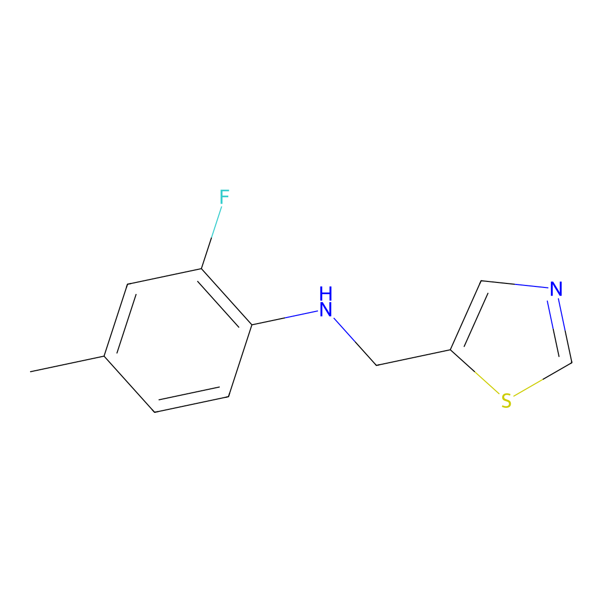 2-Fluoro-4-methyl-N-(thiazol-5-ylmethyl)aniline molecular structure, CAS 1341303-91-0