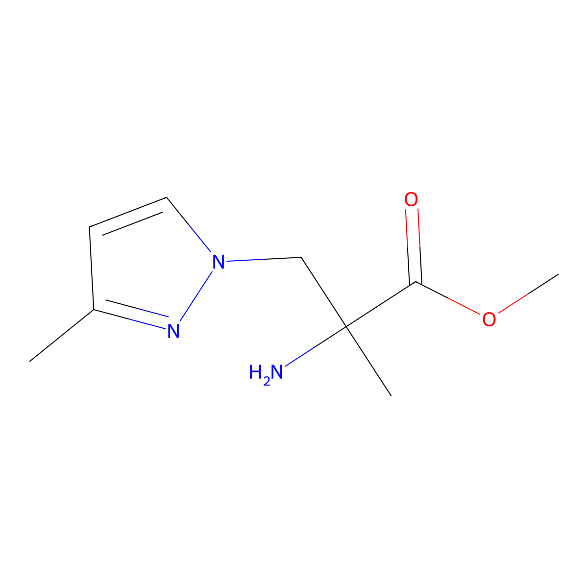 Methyl 2-amino-2-methyl-3-(3-methyl-1h-pyrazol-1-yl)propanoate molecular structure, CAS 1341323-91-8
