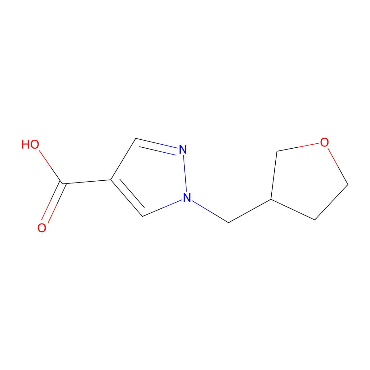 1-((tetrahydrofuran-3-yl)methyl)-1H-pyrazole-4-carboxylic acid molecular structure, CAS 1341329-85-8