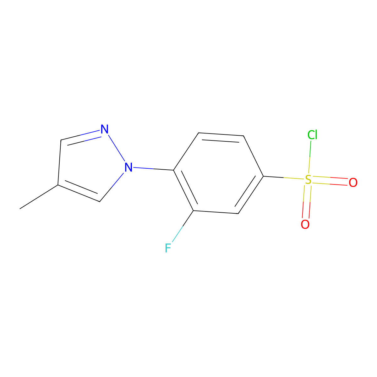 3-fluoro-4-(4-methyl-1H-pyrazol-1-yl)benzene-1-sulfonyl chloride molecular structure, CAS 1341340-38-2