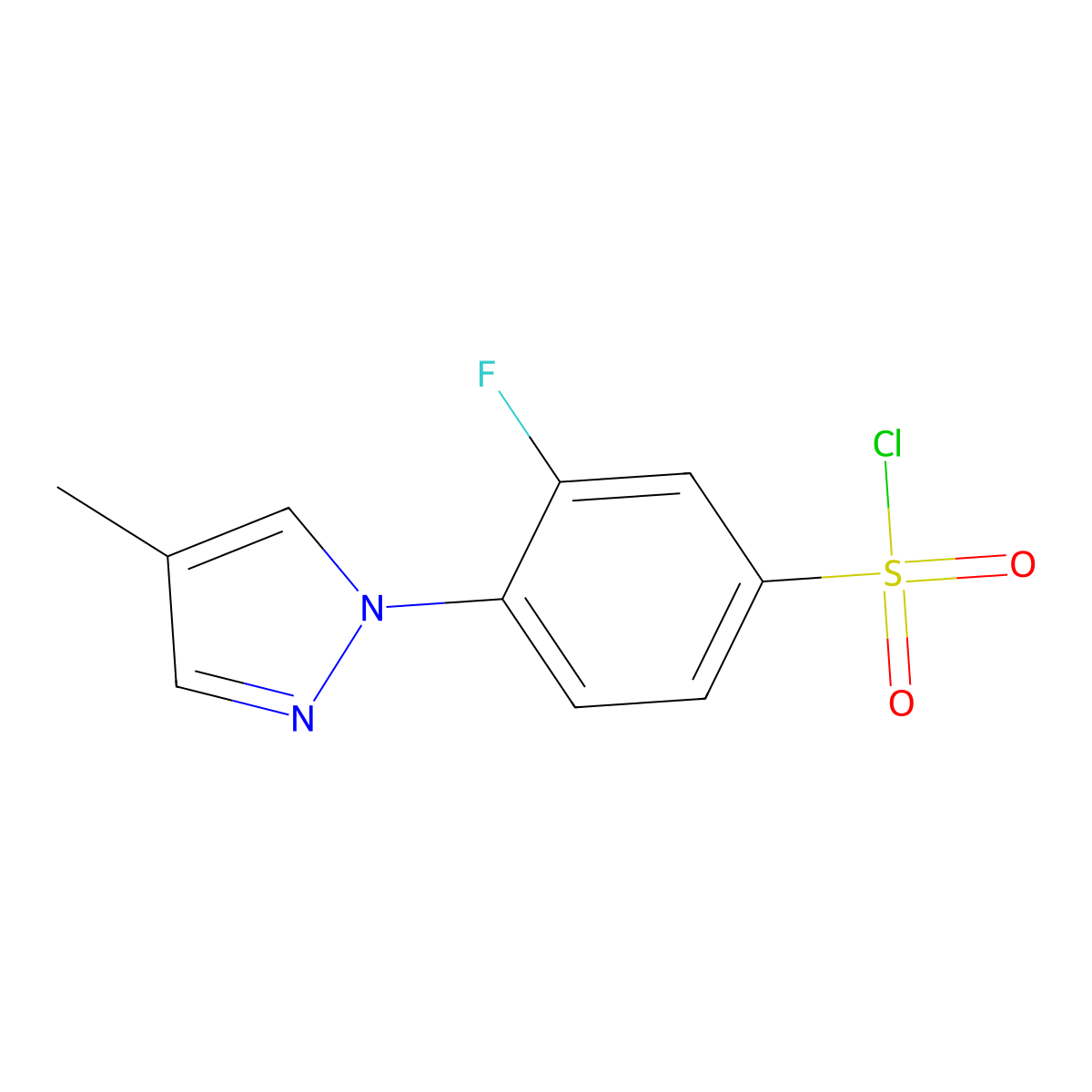3-fluoro-4-(4-methyl-1H-pyrazol-1-yl)benzene-1-sulfonyl chloride molecular structure, CAS 1341340-38-2