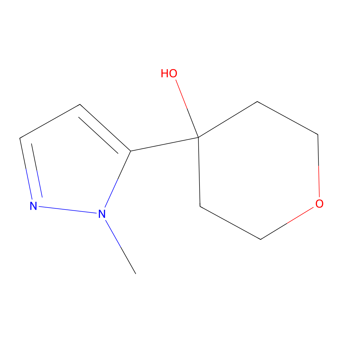 4-(1-methyl-1H-pyrazol-5-yl)oxan-4-ol molecular structure, CAS 1341353-18-1