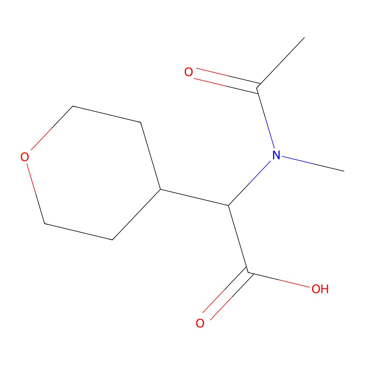 2-(N-methylacetamido)-2-(oxan-4-yl)acetic acid molecular structure, CAS 1341354-26-4