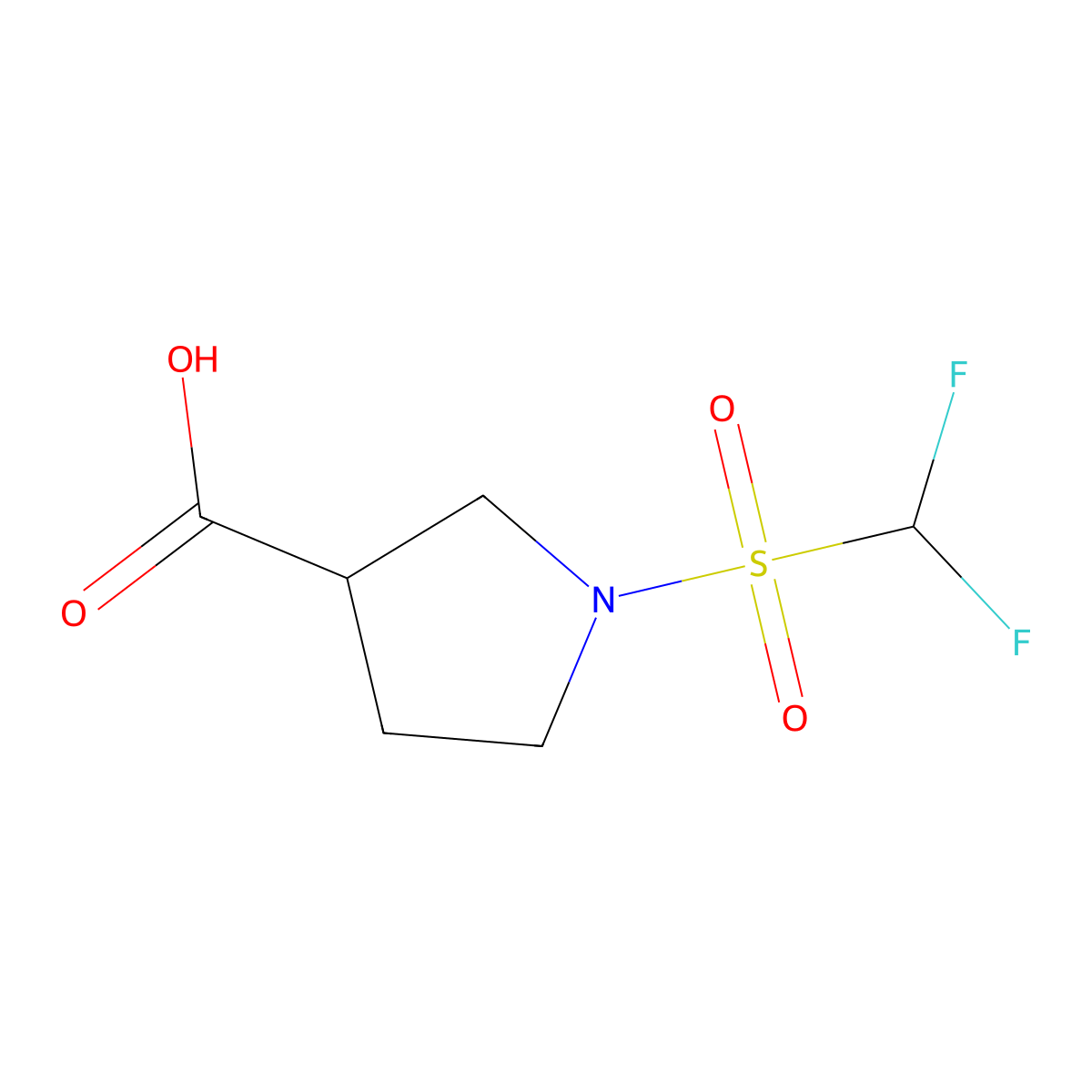 1-Difluoromethanesulfonylpyrrolidine-3-carboxylic acid molecular structure, CAS 1341357-11-6