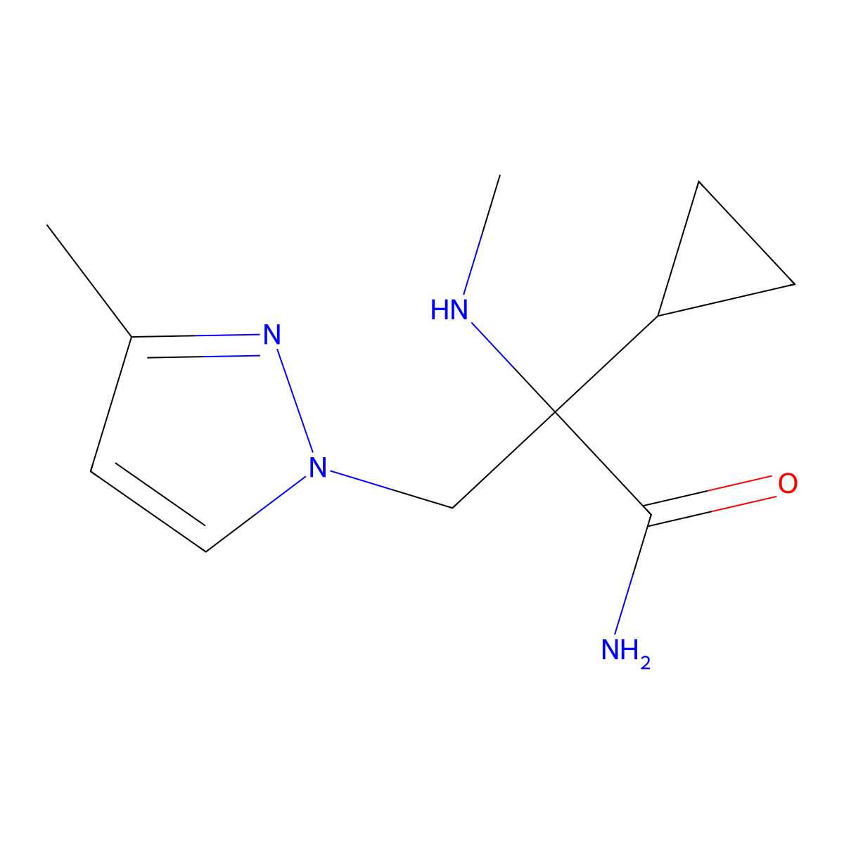 2-Cyclopropyl-3-(3-methyl-1h-pyrazol-1-yl)-2-(methylamino)propanamide molecular structure, CAS 1341359-69-0