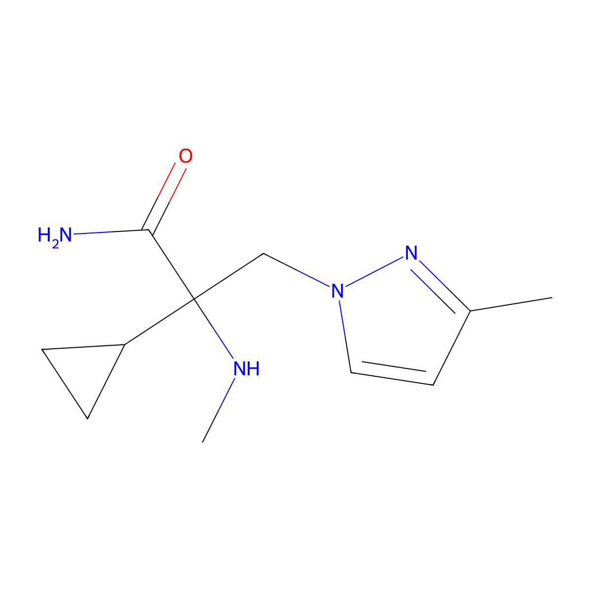 2-Cyclopropyl-3-(3-methyl-1h-pyrazol-1-yl)-2-(methylamino)propanamide molecular structure, CAS 1341359-69-0