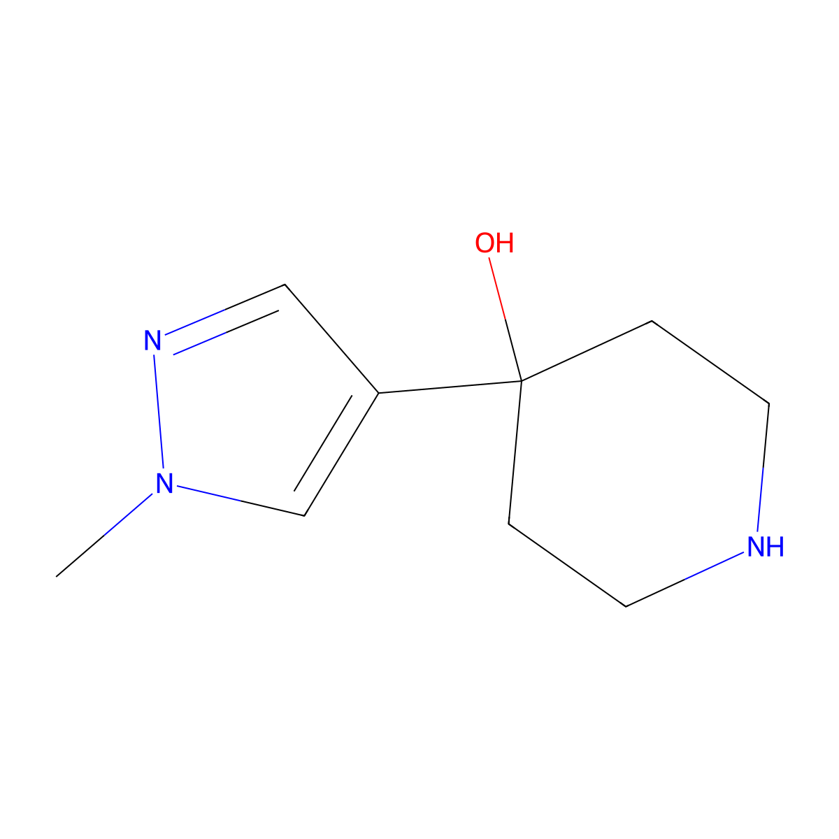 4-(1-methyl-1H-pyrazol-4-yl)piperidin-4-ol molecular structure, CAS 1341369-39-8